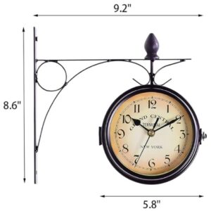 Round Double Sided Wall Clock, 360 Degree Rotate, Metal, Silent, Battery Powered, Black